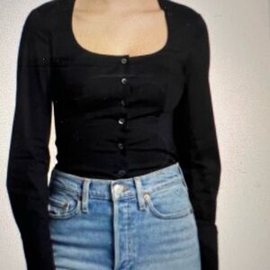 Staud navy button down Landon Poplin Top 12